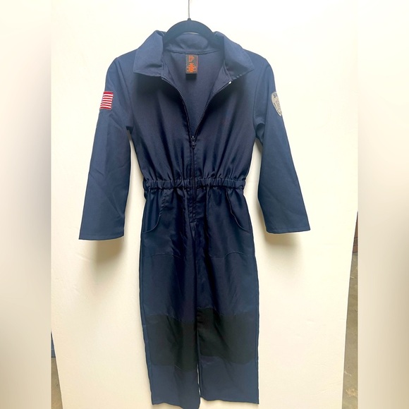 HALLOWEEN KIDS SIZE 8 JUMPSUIT COSTUME W/SWAT & FLAG PATCHES. NAVY BLUE  UNISEX - Picture 1 of 11